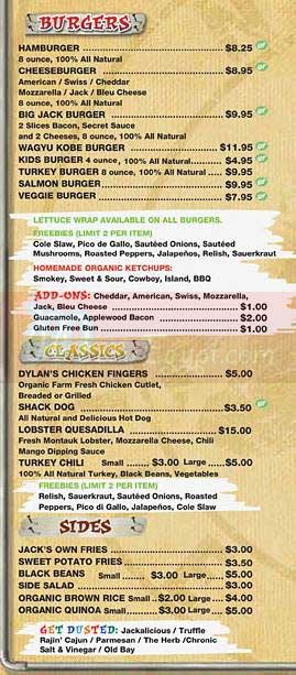 Jack`s Shack menu